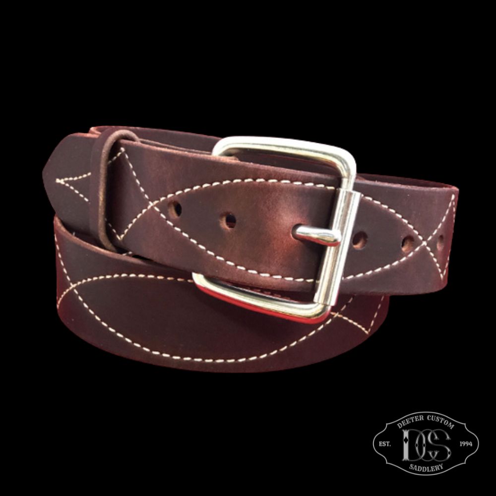 1 3/4" Burgundy Stitched Belt with Buckle